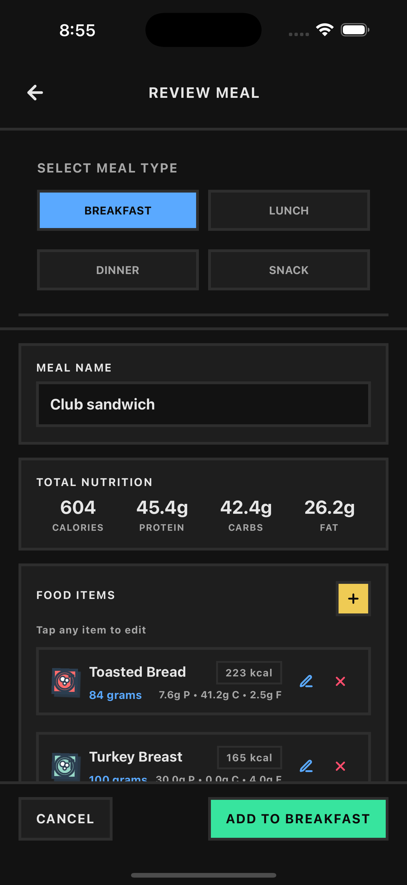 BruteCal Review - Edit and confirm nutrition